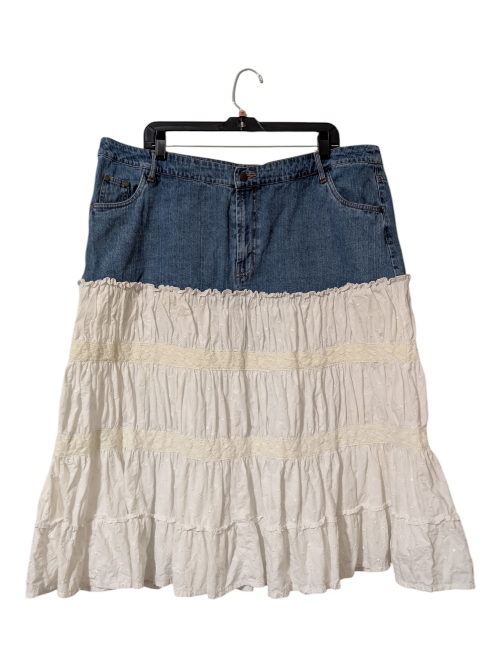 Cato Vintage Denim-Waist White Tiered A-Line Skirt - Picture 2 of 8